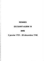 546 vues  - Paroisse Saint-Aubin, baptêmes, mariages et sépultures (03/01/1731 - 30/12/1740). (ouvre la visionneuse)