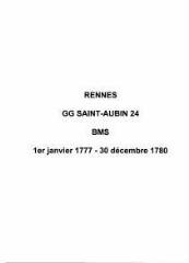 116 vues  - Paroisse Saint-Aubin, baptêmes, mariages et sépultures (01/01/1777 - 30/12/1780). (ouvre la visionneuse)