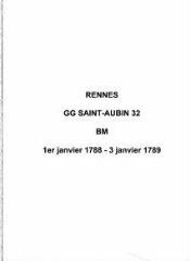 22 vues  - Paroisse Saint-Aubin, baptêmes et mariages (01/01/1788 - 03/01/1789). (ouvre la visionneuse)