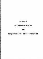 24 vues  - Paroisse Saint-Aubin, baptêmes et mariages (01/01/1789 - 28/12/1789). (ouvre la visionneuse)