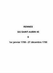 9 vues  - Paroisse Saint-Aubin, sépultures (01/01/1789 - 27/12/1789). (ouvre la visionneuse)