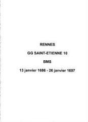 447 vues  - Paroisse Saint-Etienne, baptêmes, mariages et sépultures (13/01/1686 - 26/01/1697). (ouvre la visionneuse)