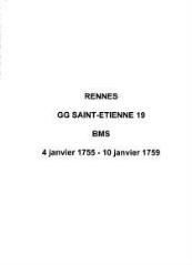 302 vues  - Paroisse Saint-Etienne, baptêmes, mariages et sépultures (04/01/1755 - 10/01/1759). (ouvre la visionneuse)