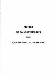 622 vues  - Paroisse Saint-Germain, baptêmes, mariages, sépultures (02/01/1700 - 30/01/1706). (ouvre la visionneuse)