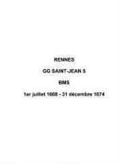 231 vues  - Paroisse Saint-Jean, baptêmes, mariages, sépultures (01/07/1668 - 31/12/1674). (ouvre la visionneuse)