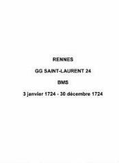 11 vues  - Paroisse Saint-Laurent, baptêmes, mariages et sépultures (03/01/1724 - 30/12/1724). (ouvre la visionneuse)