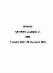 15 vues  - Paroisse Saint-Laurent, baptêmes, mariages et sépultures (01/01/1736 - 29/12/1736). (ouvre la visionneuse)