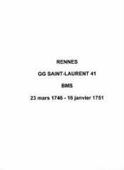 54 vues  - Paroisse Saint-Laurent, baptêmes, mariages et sépultures (23/03/1746 - 16/01/1751). (ouvre la visionneuse)