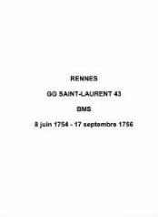 20 vues  - Paroisse Saint-Laurent, baptêmes, mariages et sépultures (08/06/1754 - 17/09/1756). (ouvre la visionneuse)