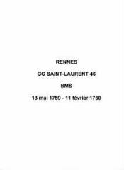 14 vues  - Paroisse Saint-Laurent, baptêmes, mariages et sépultures (13/05/1759 - 11/02/1760). (ouvre la visionneuse)
