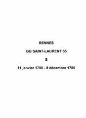 7 vues  - Paroisse Saint-Laurent, sépultures (11/01/1780 - 08/12/1780). (ouvre la visionneuse)