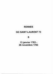 7 vues  - Paroisse Saint-Laurent, sépultures (13/01/1783 - 26/11/1783). (ouvre la visionneuse)