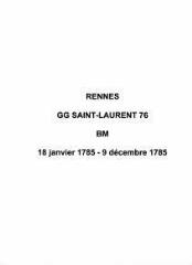 15 vues  - Paroisse Saint-Laurent, baptêmes et mariages (18/01/1785 - 09/12/1785). (ouvre la visionneuse)