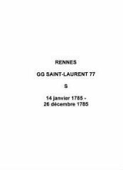 9 vues  - Paroisse Saint-Laurent, sépultures (14/01/1785 - 26/12/1785). (ouvre la visionneuse)