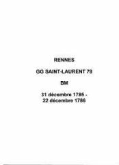 13 vues  - Paroisse Saint-Laurent, baptêmes et mariages (31/12/1785 - 22/12/1786). (ouvre la visionneuse)