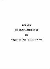 18 vues  - Paroisse Saint-Laurent, baptêmes et mariages (16/01/1792 - 06/01/1793). (ouvre la visionneuse)