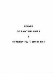 20 vues  - Paroisse Saint-Melaine, sépultures (01/02/1792 - 07/01/1793). (ouvre la visionneuse)