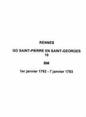 87 vues  - Paroisse Saint-Pierre en Saint-Georges, baptêmes et mariages (01/01/1792 - 07/01/1793). (ouvre la visionneuse)