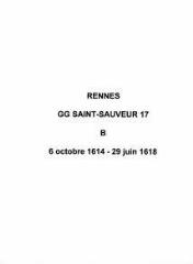 128 vues  - Paroisse Saint-Sauveur, baptêmes (06/10/1614 - 29/06/1618). (ouvre la visionneuse)