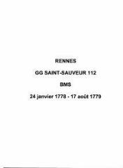 40 vues  - Paroisse Saint-Sauveur, baptêmes, mariages et sépultures (24/01/1778 - 17/08/1779). (ouvre la visionneuse)