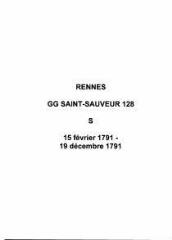 15 vues  - Paroisse Saint-Sauveur, sépultures (15/02/1791 - 19/12/1791). (ouvre la visionneuse)