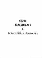 143 vues  - Paroisse Toussaints, baptêmes (01/01/1618 - 31/12/1620). (ouvre la visionneuse)