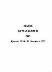 119 vues  - Paroisse Toussaints, baptêmes, mariages et sépultures (04/01/1733 - 31/12/1733). (ouvre la visionneuse)