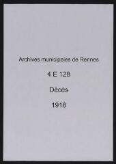 463 vues  dont 1 indexée - Registre des décès : 2 janvier 1918 (acte n°1) au 2 décembre 1918 (acte n°2943). (ouvre la visionneuse)