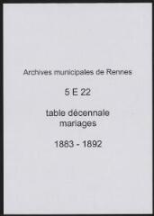 225 vues  - Table décennale des mariages (1883-1892). (ouvre la visionneuse)