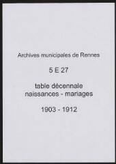 409 vues  - Tables décennales des naissances et des mariages (1903-1912). (ouvre la visionneuse)