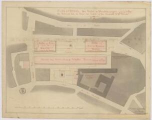 1 vue  - Plan général en couleurs des halles et marchés projetés par la ville sur la place des Lices et les terrains de la Trinité. (ouvre la visionneuse)
