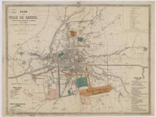 1 vue  - Lié à 1 D 46 - Plan général en couleurs de la ville avec indication des travaux exécutés depuis 1855 sous l\'administration de M. A. de LEON. (ouvre la visionneuse)