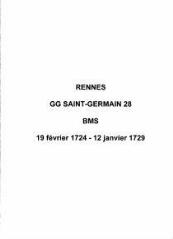 438 vues  - Paroisse Saint-Germain, baptêmes, mariages, sépultures (19/02/1724 - 12/01/1729). (ouvre la visionneuse)