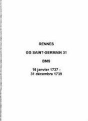 265 vues  - Paroisse Saint-Germain, baptêmes, mariages, sépultures (16/01/1737 - 31/12/1739). (ouvre la visionneuse)