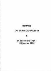 198 vues  - Paroisse Saint-Germain, sépultures (31/12/1784 - 28/01/1792). (ouvre la visionneuse)