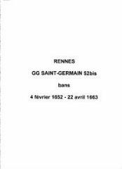 93 vues  - Paroisse Saint-Germain, bans de mariages (04/02/1652 - 22/04/1663). (ouvre la visionneuse)