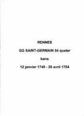 105 vues  - Paroisse Saint-Germain, bans de mariages (12/01/1749 - 28/04/1754). (ouvre la visionneuse)