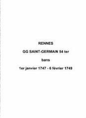 39 vues  - Paroisse Saint-Germain, bans de mariages (01/01/1747 - 06/02/1749). (ouvre la visionneuse)