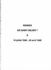 51 vues  - Paroisse Saint-Hélier, sépultures (14/07/1648 - 24/04/1668). (ouvre la visionneuse)