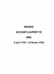 9 vues  - Paroisse Saint-Laurent, baptêmes, mariages et sépultures (04/04/1767 - 10/02/1768). (ouvre la visionneuse)
