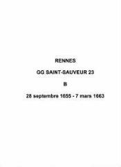 295 vues  - Paroisse Saint-Sauveur, baptêmes (28/09/1655 - 07/03/1663). (ouvre la visionneuse)