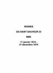 49 vues  - Paroisse Saint-Sauveur, baptêmes, mariages et sépultures (11/01/1674 - 31/12/1674). (ouvre la visionneuse)