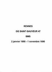 53 vues  - Paroisse Saint-Sauveur, baptêmes, mariages et sépultures (02/01/1690 - 01/11/1690). (ouvre la visionneuse)