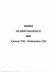 42 vues  - Paroisse Saint-Sauveur, baptêmes, mariages et sépultures (02/01/1703 - 30/12/1703). (ouvre la visionneuse)