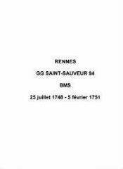 60 vues  - Paroisse Saint-Sauveur, baptêmes, mariages et sépultures (25/07/1748 - 05/02/1751). (ouvre la visionneuse)