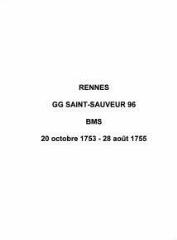 43 vues  - Paroisse Saint-Sauveur, baptêmes, mariages et sépultures (20/10/1753 - 28/08/1755). (ouvre la visionneuse)