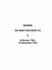 8 vues  - Paroisse Saint-Sauveur, sépultures (16/02/1782 - 10/12/1783). (ouvre la visionneuse)