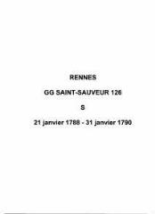 7 vues  - Paroisse Saint-Sauveur, sépultures (21/01/1788 - 31/01/1790). (ouvre la visionneuse)