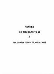 90 vues  - Paroisse Toussaints, sépultures (01/01/1656 - 11/07/1668). (ouvre la visionneuse)