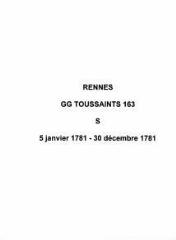 20 vues  - Paroisse Toussaints, sépultures (05/01/1781 - 30/12/1781). (ouvre la visionneuse)